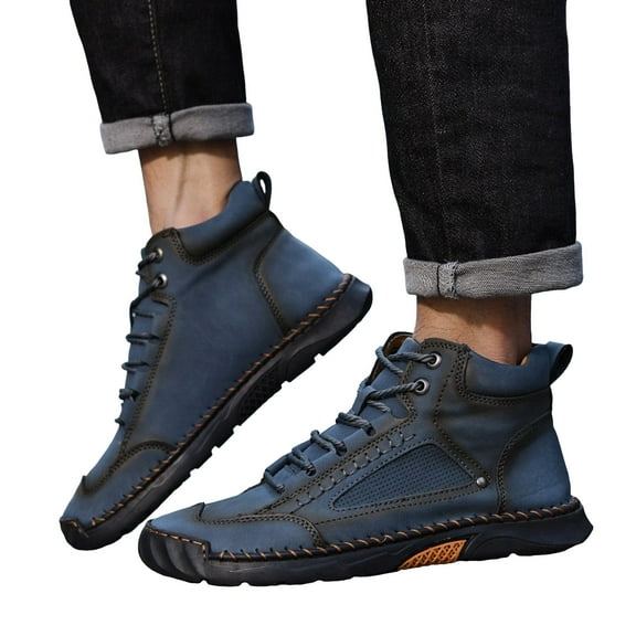 Mens Chukka Boots Non Slip Casual Leather Shoes Lightweight Ankle Boots Mid Top Loafers Walking Driving Dress Sneakers
