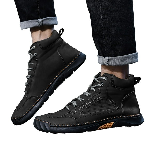 Mens Chukka Boots Non Slip Casual Leather Shoes Lightweight Ankle Boots Mid Top Loafers Walking Driving Dress Sneakers
