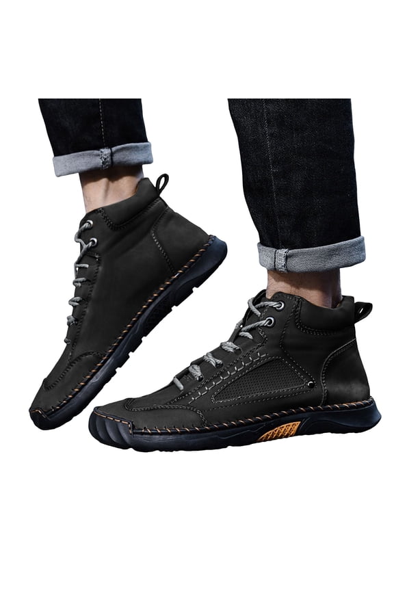 Mens Chukka Boots Non Slip Casual Leather Shoes Lightweight Ankle Boots Mid Top Loafers Walking Driving Dress Sneakers