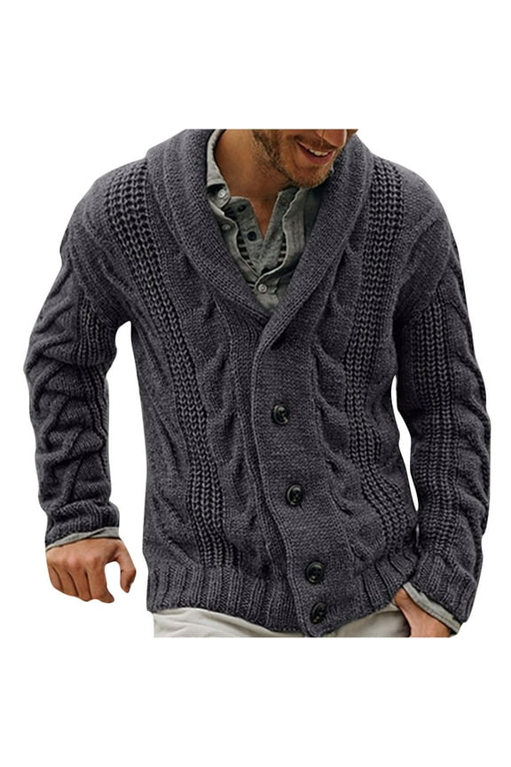 Mens Chunky Cardigan Sweater Lapel Button Down Long Sleeve Sweaters V Neck Vintage Grandpa Shirt Winter Knitted Coat