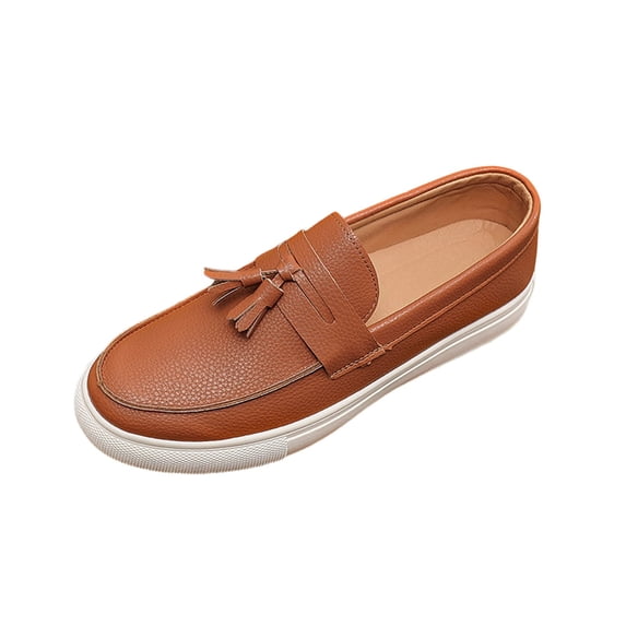 Mens Chunky Platform Loafers Slip On Shoes with Tassel - Brown Casual Dress Shoes for Men, Comfortable Walking Non-Slip Rubber Sole,Size 9