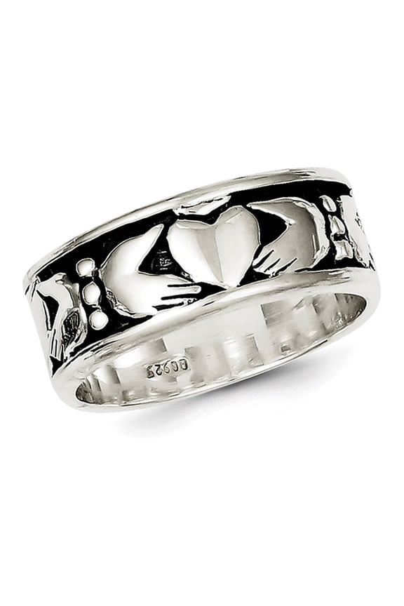 Gem & Harmony Mens Claddagh Ring in Sterling Silver for Men