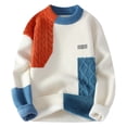 thumbnail image 1 of Mens Clashing Colour Patchwork Knitted Sweater Crew Neck Line Design Sweater Oversized Long Sleeve Pullover Sweater, Orange, XXXL, 1 of 7