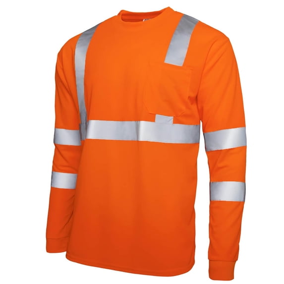 Mens Class 3 Safety Shirt Long Sleeve High Visibility Reflective Breathable Hi Vis Work Tee Construction Warehouse