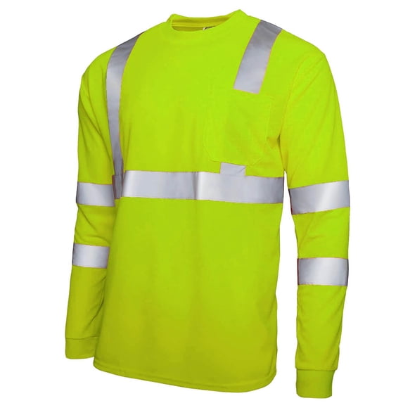 Mens Class 3 Safety Shirt Long Sleeve High Visibility Reflective Breathable Hi Vis Work Tee Construction Warehouse