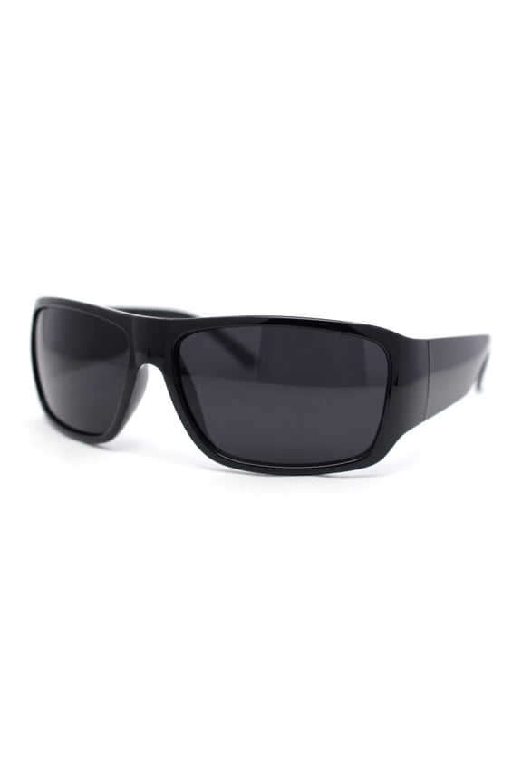 Mens Classic 90s Mad Dog Gangster Narrow Rectangle Plastic Sunglasses Shiny Black - Black