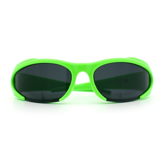Mens Classic 90s Oval Cropped Bottom Wrap Around Sport Plastic Sunglasses Green - Black