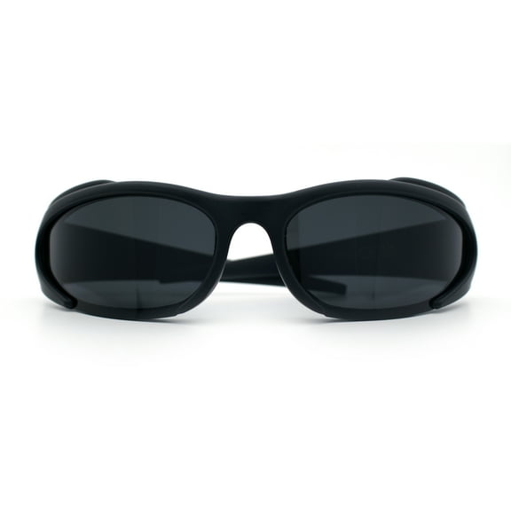 Mens Classic 90s Oval Cropped Bottom Wrap Around Sport Plastic Sunglasses Matte Black - Black