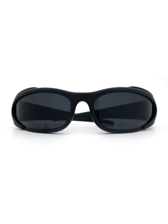 Mens Classic 90s Oval Cropped Bottom Wrap Around Sport Plastic Sunglasses Matte Black - Black