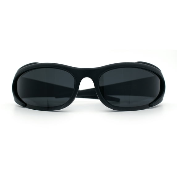 Mens Classic 90s Oval Cropped Bottom Wrap Around Sport Plastic Sunglasses Matte Black - Black