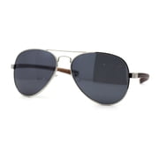 Mens Classic Airforce Woodgrain Wrap Arm Metal Aviator Sunglasses Silver Black