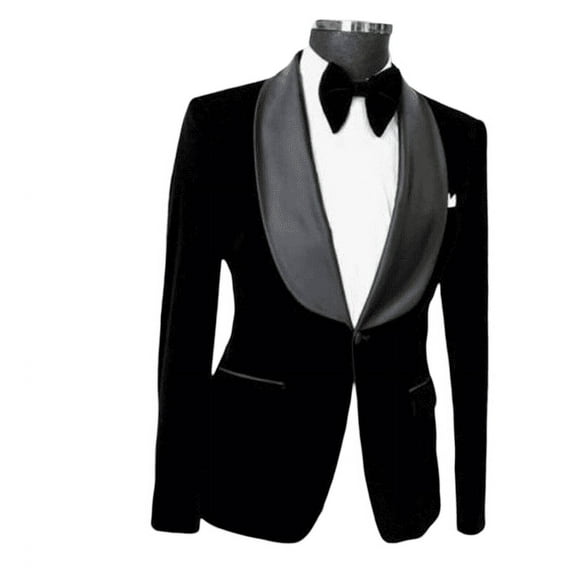 Mens Classic Black Velvet One Button Blazer – Elegant Attire for Any Formal Occasion
