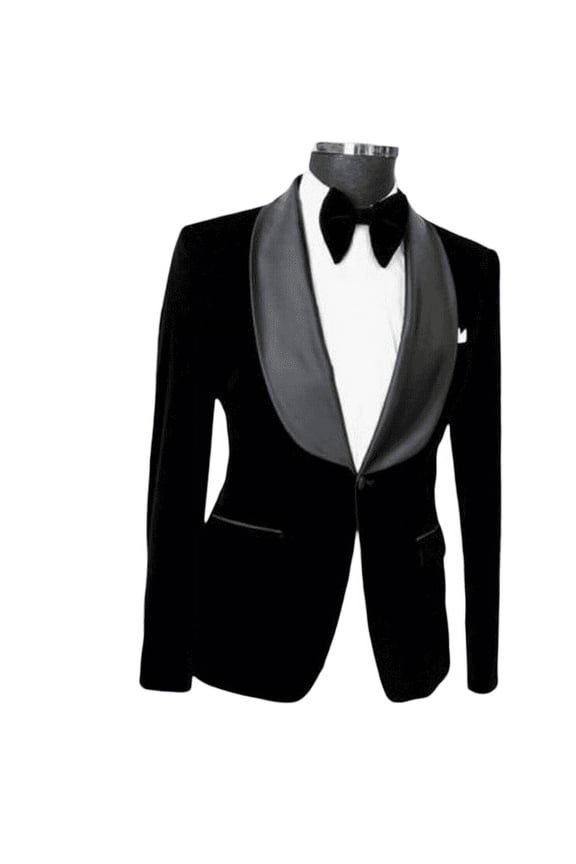 Mens Classic Black Velvet One Button Blazer – Elegant Attire for Any Formal Occasion