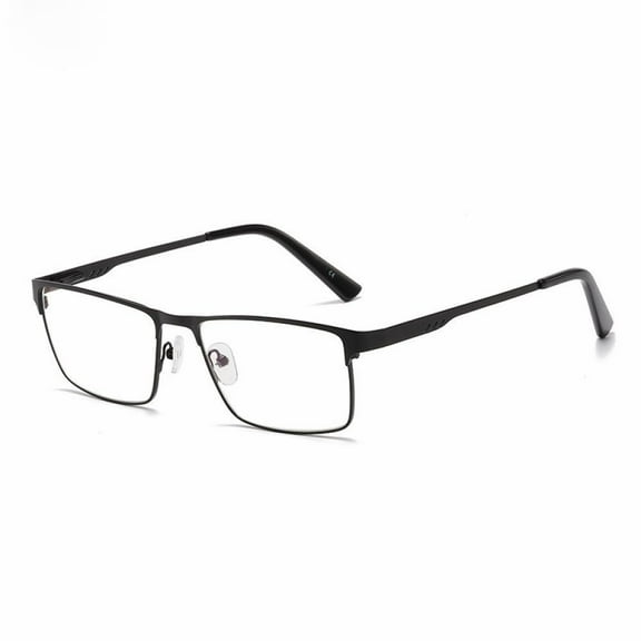 Mens Classic Blue Light Blocking Rectangle Reading Glasses +3.0, Metal Black Spring Hinges Classic Readers 3.0