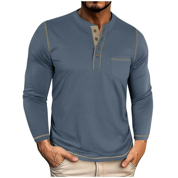 Mens Classic Button Henley Shirts Lightweight Slim Fit Long Sleeve Shirts Business Casual Golf Pullover