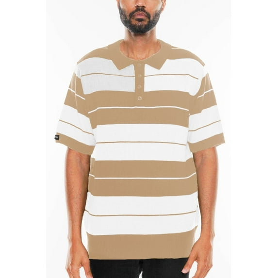 Mens Classic Charlie Brown Old School Striped Midweight Polo Shirt Street Casual Tshirt