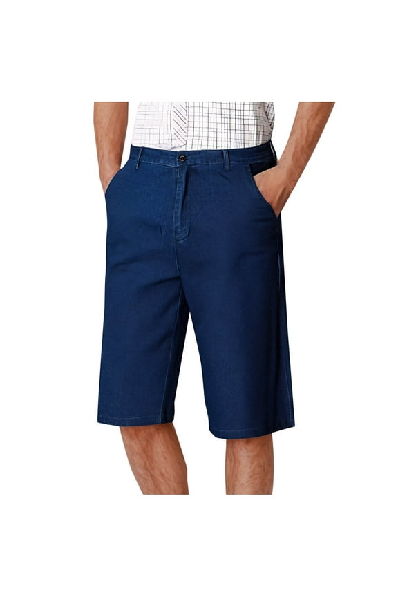 Mens Classic Denim Shorts High Waist Straight Leg Basic Trousers Fashion Business Work Jean Shorts with Pocket