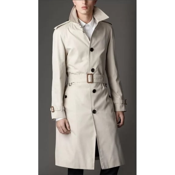 Mens Classic Designer Cream White New Leather Long Trench Coat SouthBeachLeather Large