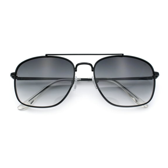 Mens Classic Double Bridge Rectangular Metal Rim Mobster Sunglasses Black - Smoke