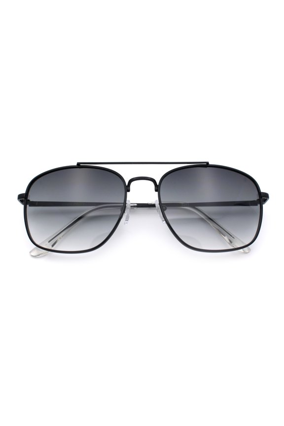 Mens Classic Double Bridge Rectangular Metal Rim Mobster Sunglasses Black - Smoke