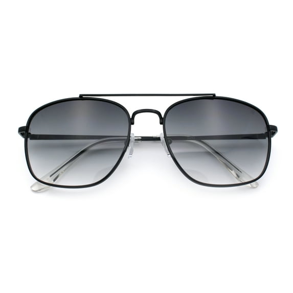 Mens Classic Double Bridge Rectangular Metal Rim Mobster Sunglasses Black - Smoke