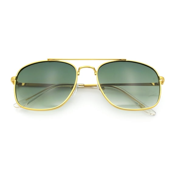 Mens Classic Double Bridge Rectangular Metal Rim Mobster Sunglasses Gold - Green