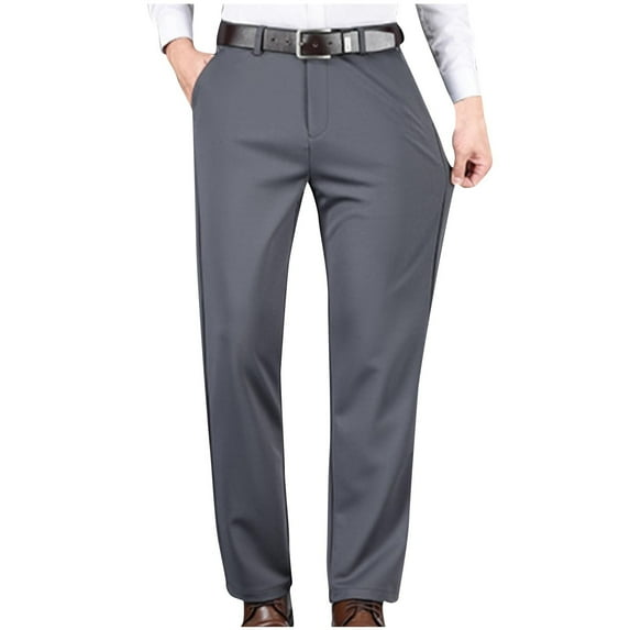 Mens Classic Dress Pants No-Iron Wrinkle Flat Front Suit Pants Business Wedding Formal Pant Expandable Waist Stretch