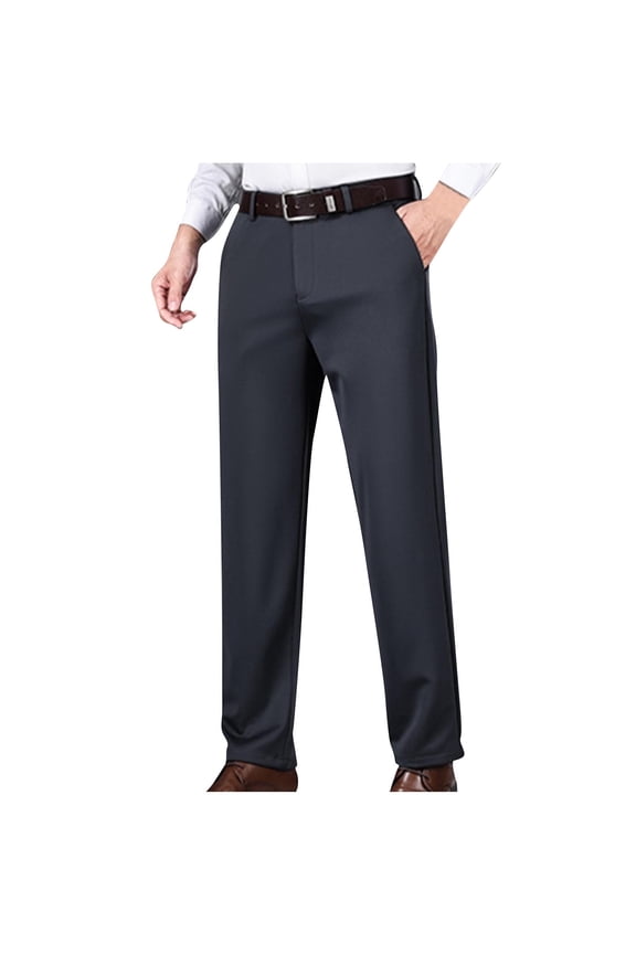 Mens Classic Dress Pants No-Iron Wrinkle Flat Front Suit Pants Business Wedding Formal Pant Expandable Waist Stretch