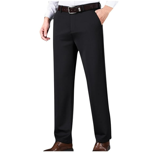 Mens Classic Dress Pants No-Iron Wrinkle Flat Front Suit Pants Business Wedding Formal Pant Expandable Waist Stretch
