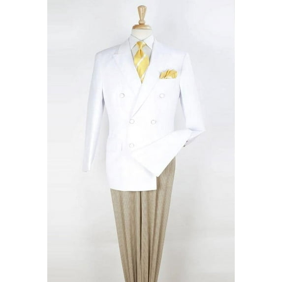 Mens Classic Fit Double Breasted Sport Coat Blazer in White
