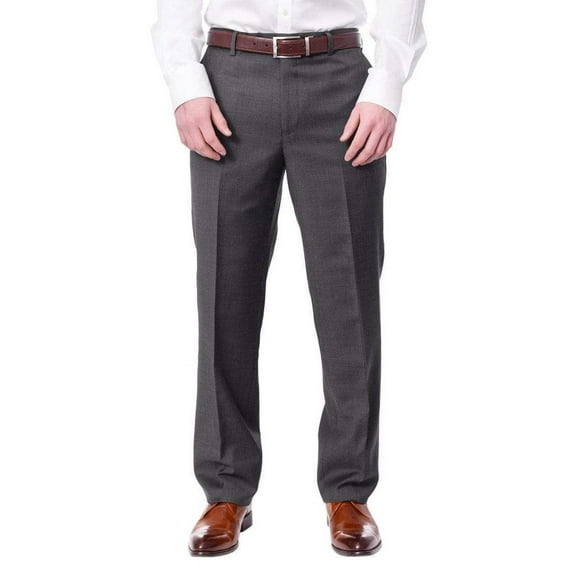 Mens Classic Fit Solid Charcoal Flat Front Wool Dress Pants