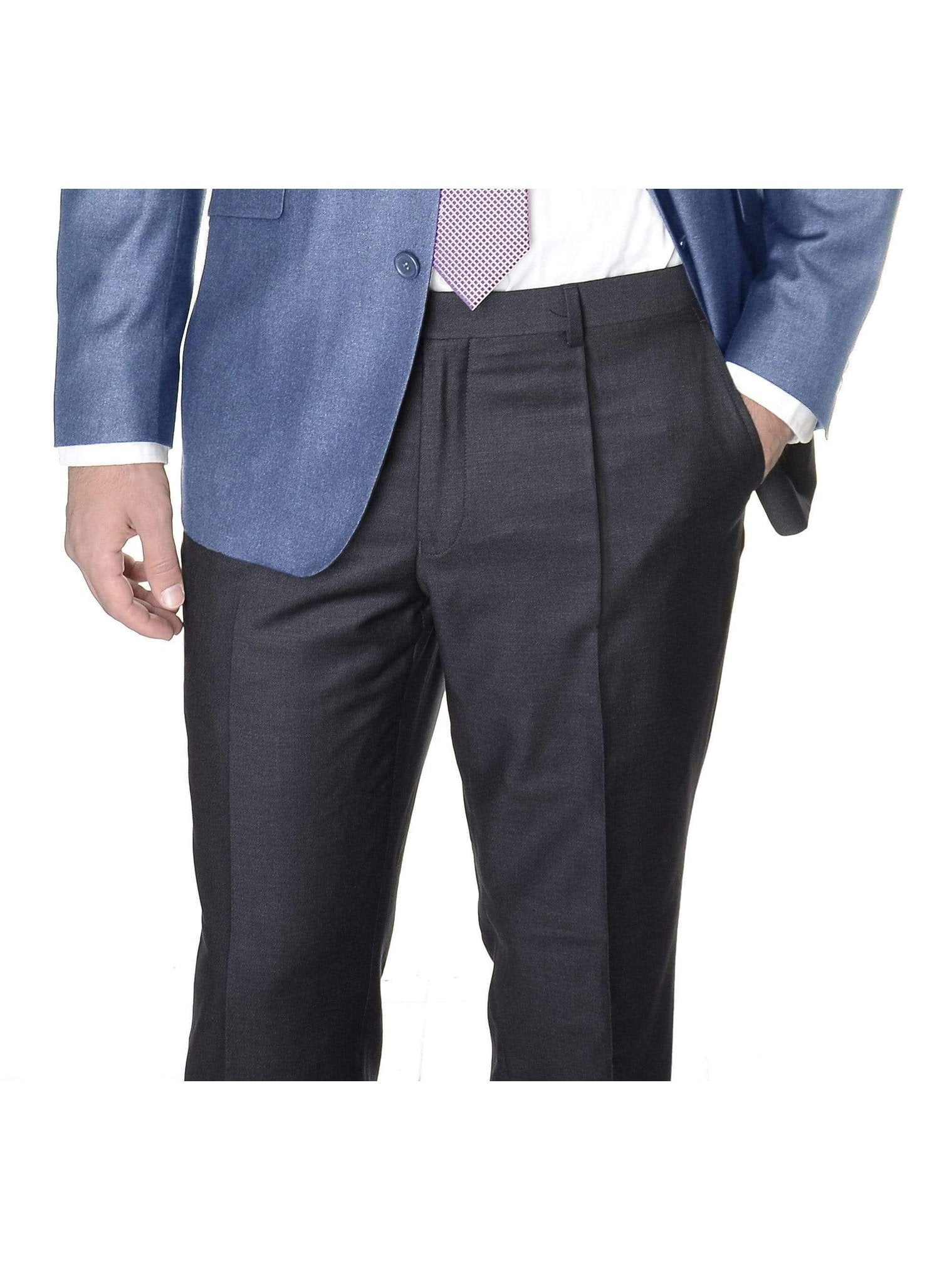 Mens Classic Fit Solid Charcoal Gray Pleated Wool Dress Pants - Walmart.com