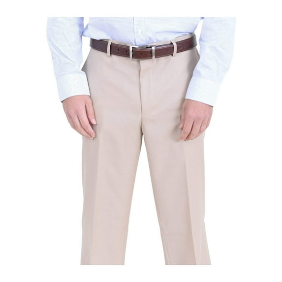 Mens Classic Fit Solid Light Tan Flat Front Wool Dress Pants