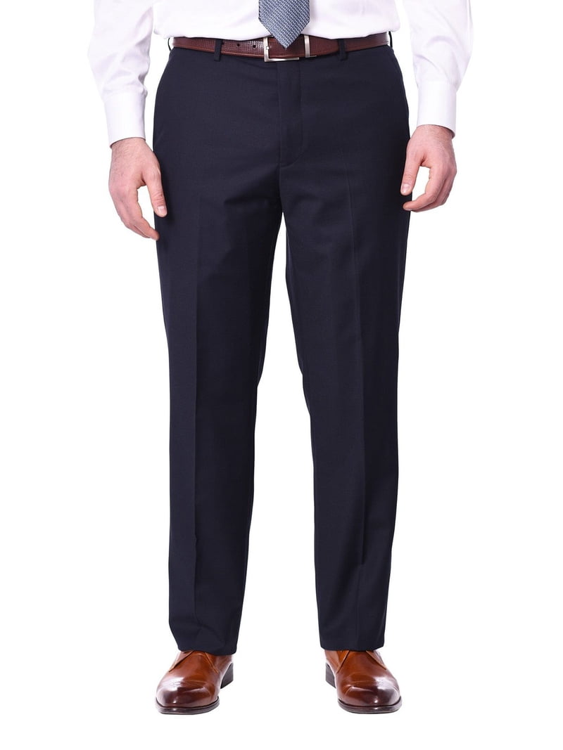 navy blue dress pants walmart Mens Classic Fit Solid Navy Blue Flat Front Washable Prehemmed Dress Pants