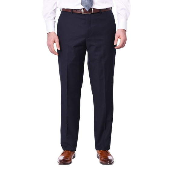 Mens Classic Fit Solid Navy Blue Flat Front Washable Prehemmed Dress Pants
