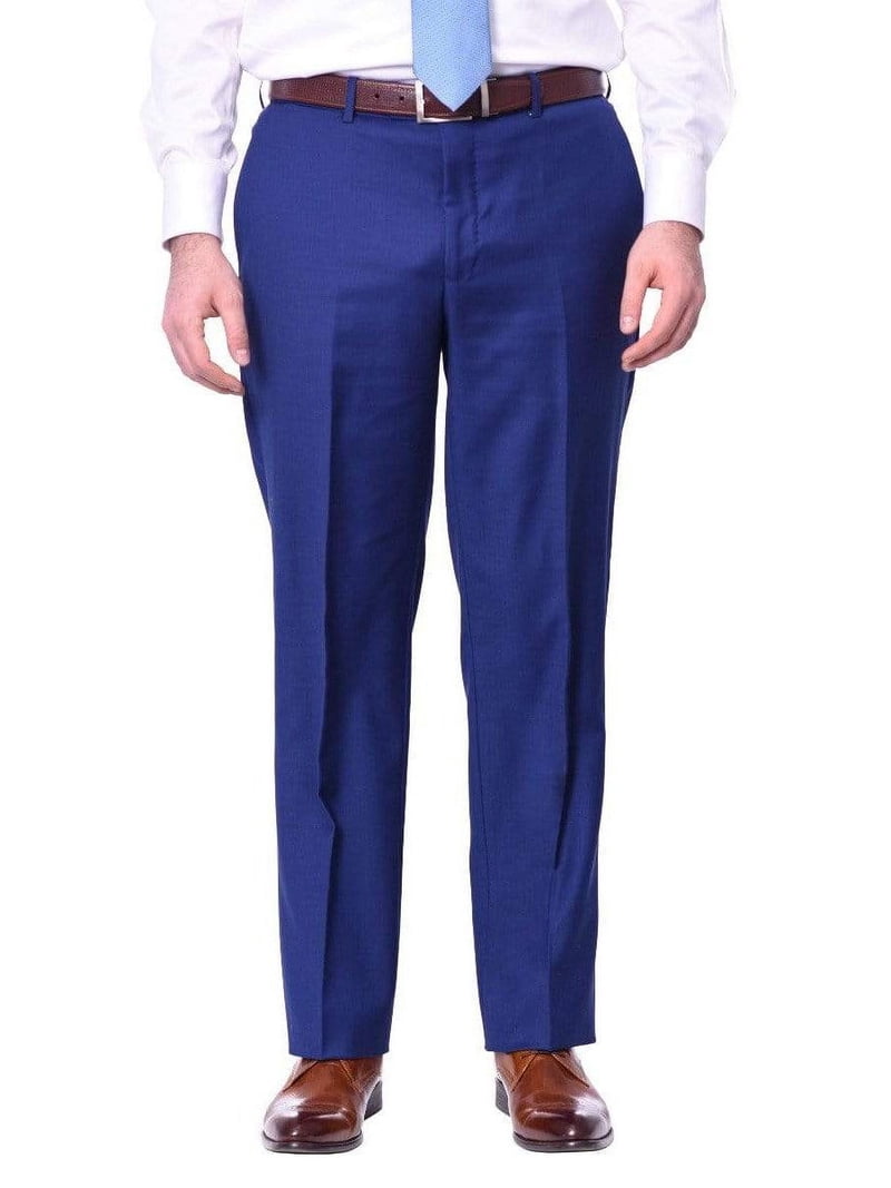 Mens Classic Fit Solid Royal Blue Flat Front Wool Dress Pants - Walmart.com