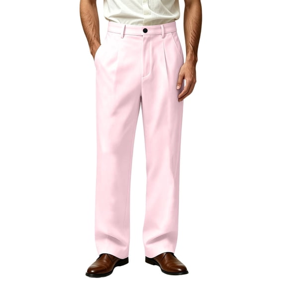 Mens Classic Fit Straight Leg Dress Pants Casual Business Office Daily Wear Trousers(Pink,XL)