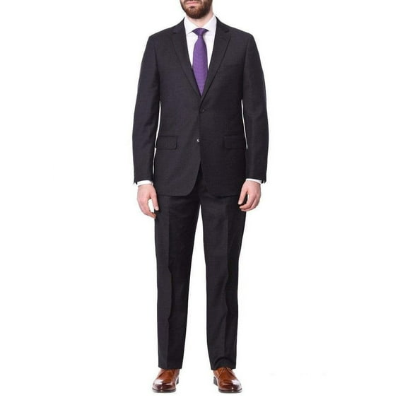 Mens Classic Fit Two Button 100% Wool Wrinkle Resistant Suit - Charcoal Gray