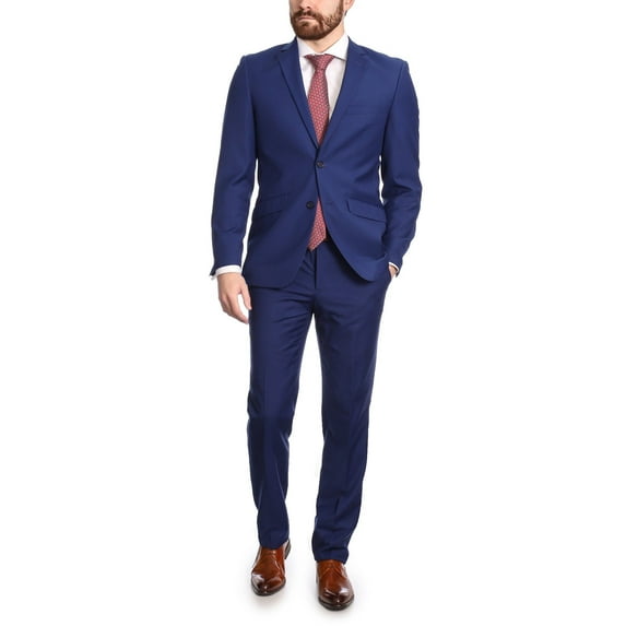 Mens Classic Fit Two Button 100% Wool Wrinkle Resistant Suit - Royal Blue