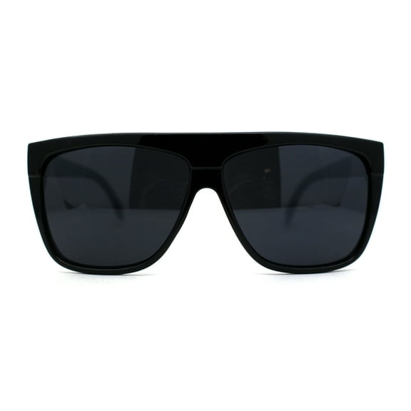 Mens Classic Flat Top Oversize Gangster Rectangle Plastic Sunglasses Shiny Black