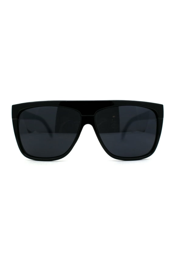 Mens Classic Flat Top Oversize Gangster Rectangle Plastic Sunglasses Shiny Black