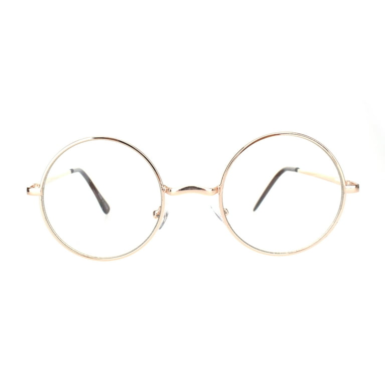 Mens Classic Hippie Round Circle Lens Hipster Metal Rim Eye Glasses Gold Clear