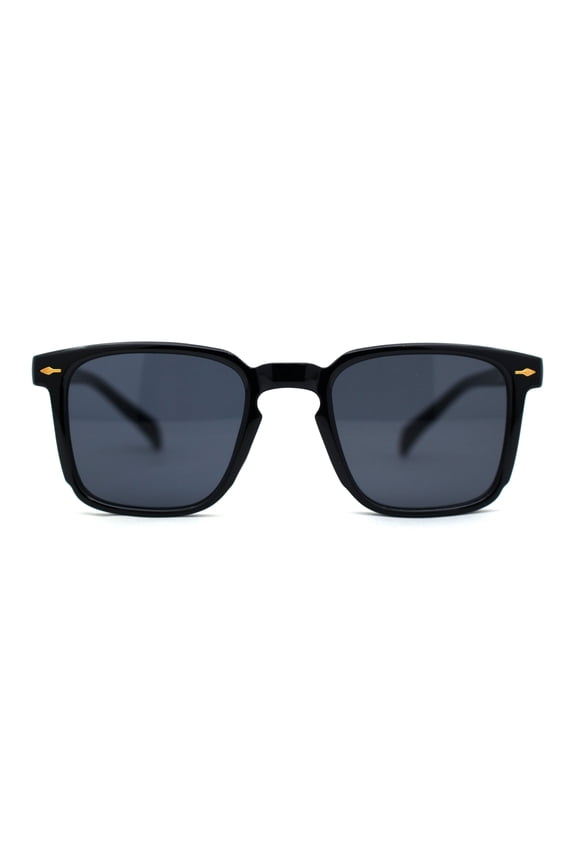 Mens Classic Hipster Keyhole Rectangle Horn Rim Plastic Sunglasses All Black