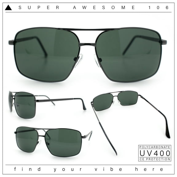 Mens Classic Iconic Rectangle Metal Rim Officer Agent Spring Hinge Sunglasses Gunmetal - Green