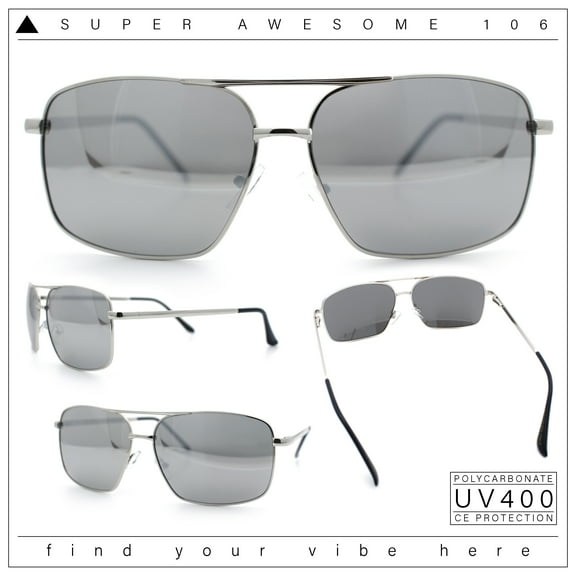 Mens Classic Iconic Rectangle Metal Rim Officer Agent Spring Hinge Sunglasses Silver - Silver Mirror