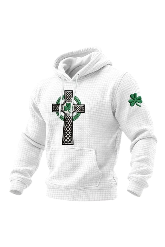 Mens Classic Irish Knit Hoodie With Pattern Sweatshirt Clothes