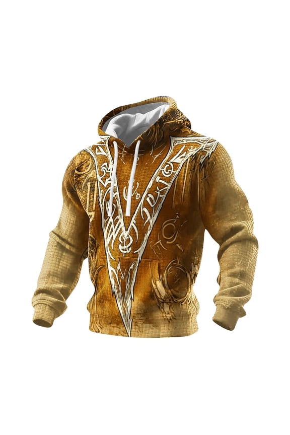 Mens Classic Knit Hoodie With Aztec Pattern Front Pocket Casual Outdoor Sweatshirt Clothes