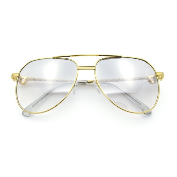 Mens Classic Luxury Mogul Tear Drop Shape Offcer Metal Rim Racer Sunglasses Gold - Clear Mirror
