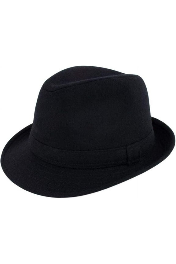 Mens Classic Manhattan Structured Gangster Trilby Fedora Hat Short Brim Panama Hat,Black,One Size