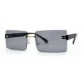 thumbnail image 1 of Mens Classic Minimal Thin Rectangle Rimless Sunglasses All Black, 1 of 4